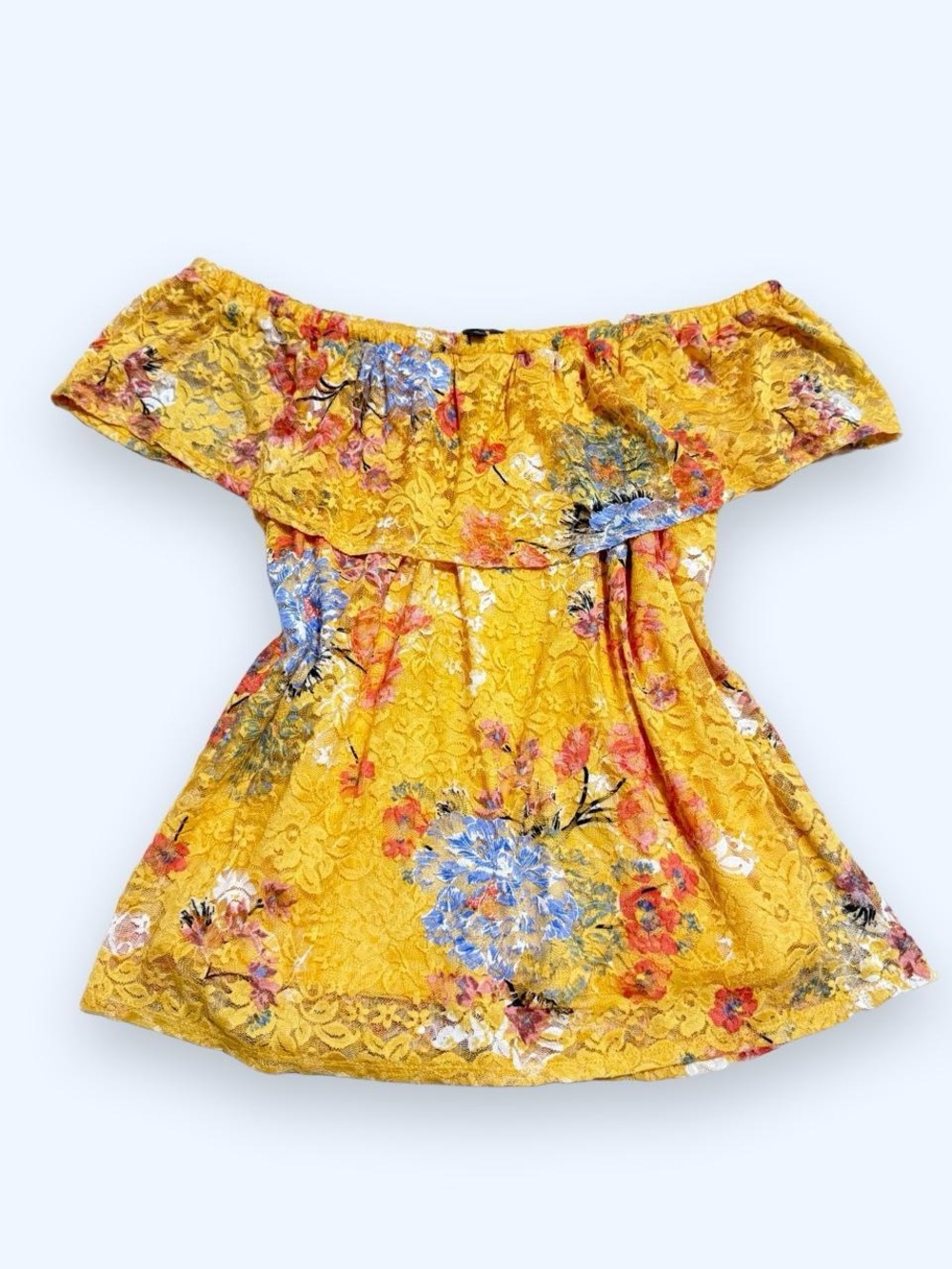 AUW Yellow Floral Off-Shoulder Lace Top